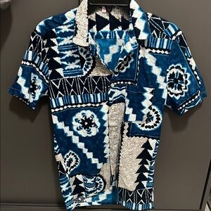 Men's Blue Patterned Button Shirt